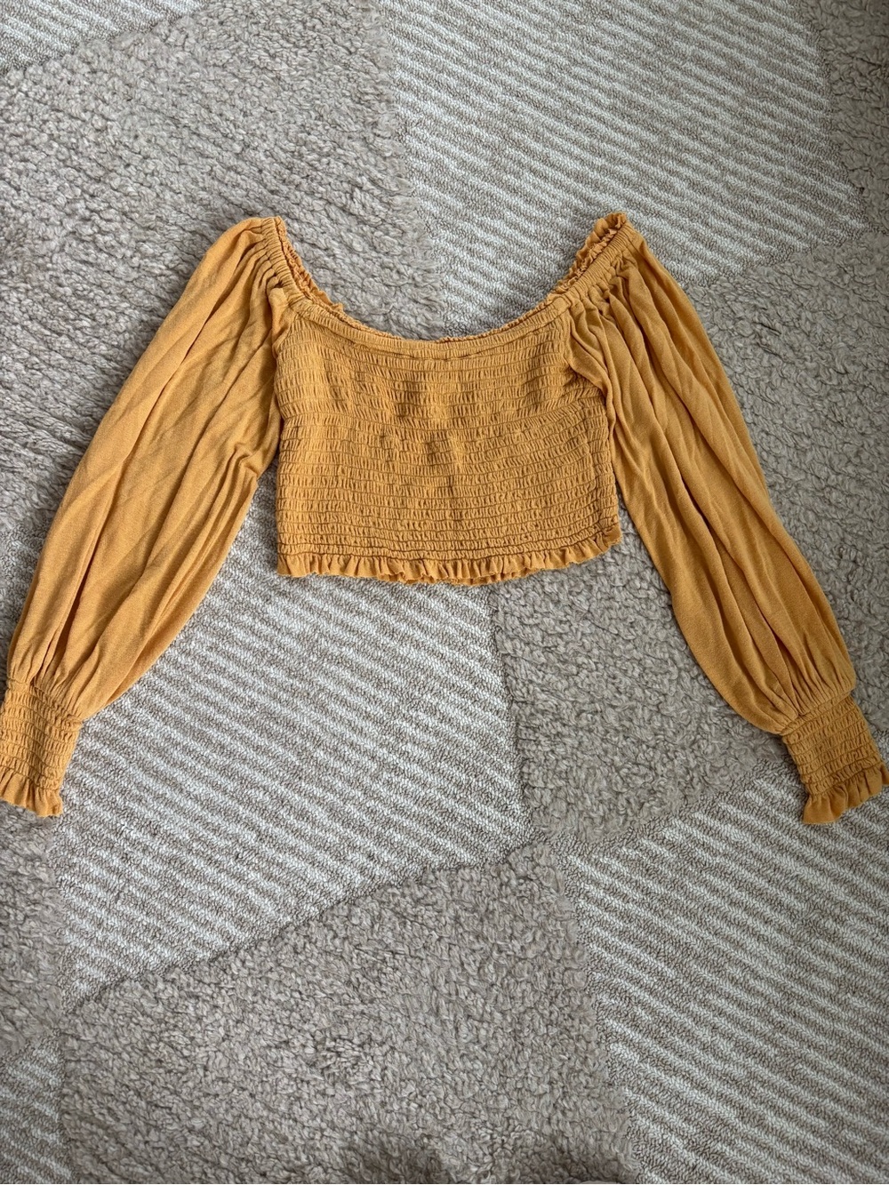 Urban Outfitters Smocked Off-Shoulder Long Sleeve Crop Top